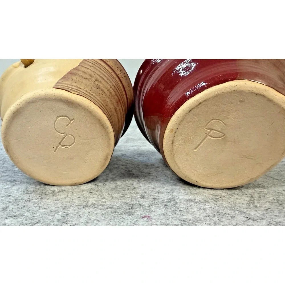 Vintage Bamboo Handle Pottery Baskets Made By Tennessee Potter